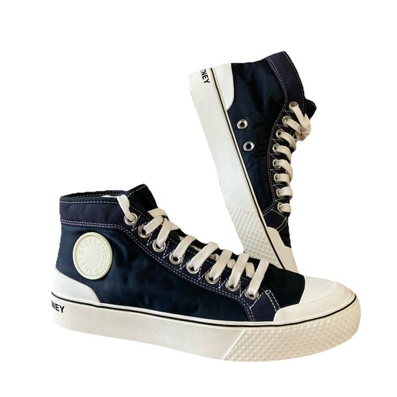 Stella McCartney High Top Sneaker Women’s Sz 39 9 NWOT Blue Cap Toe Shoe Skater - Picture 1 of 11